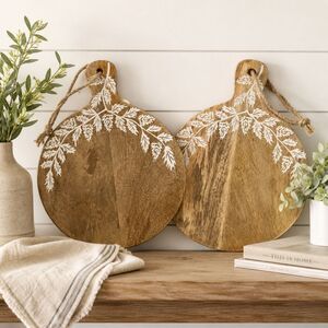 Set of 2 Rustic Floral Wood Serving Boards Farmhouse Paddle Decor 8x10"